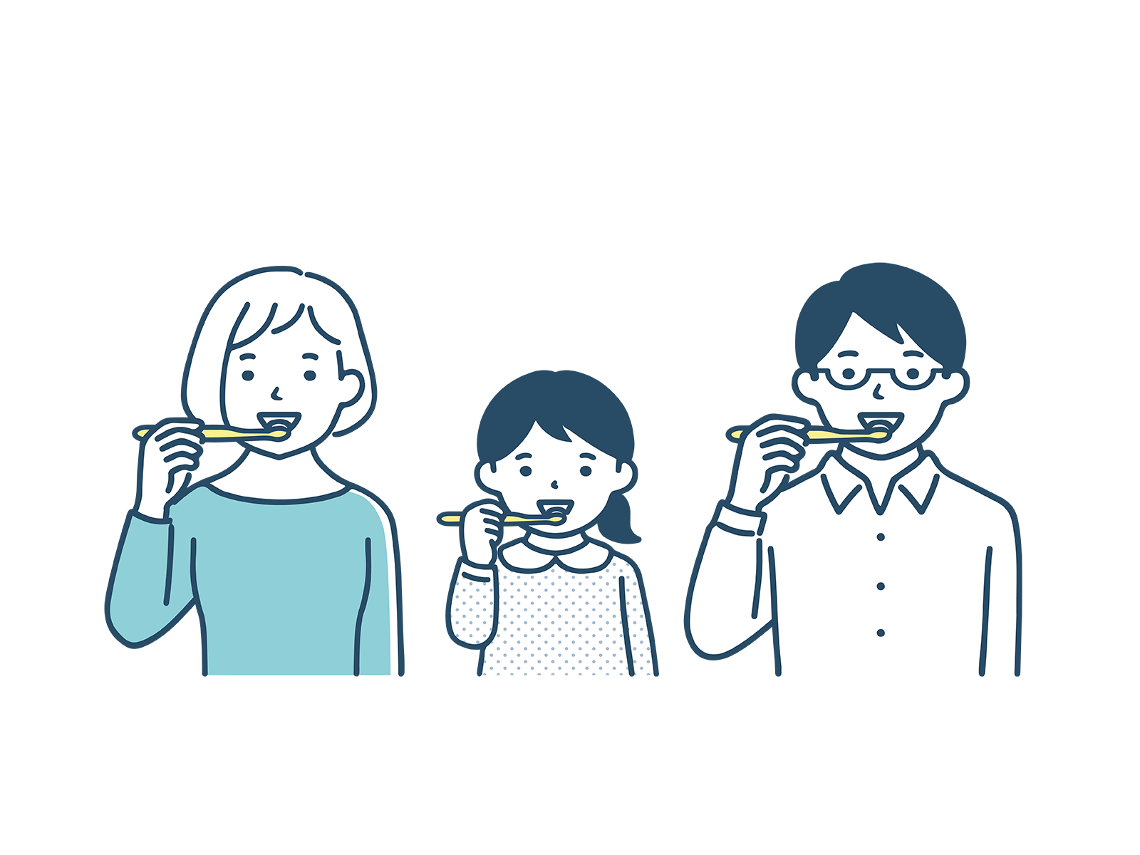 歯磨きをする家族