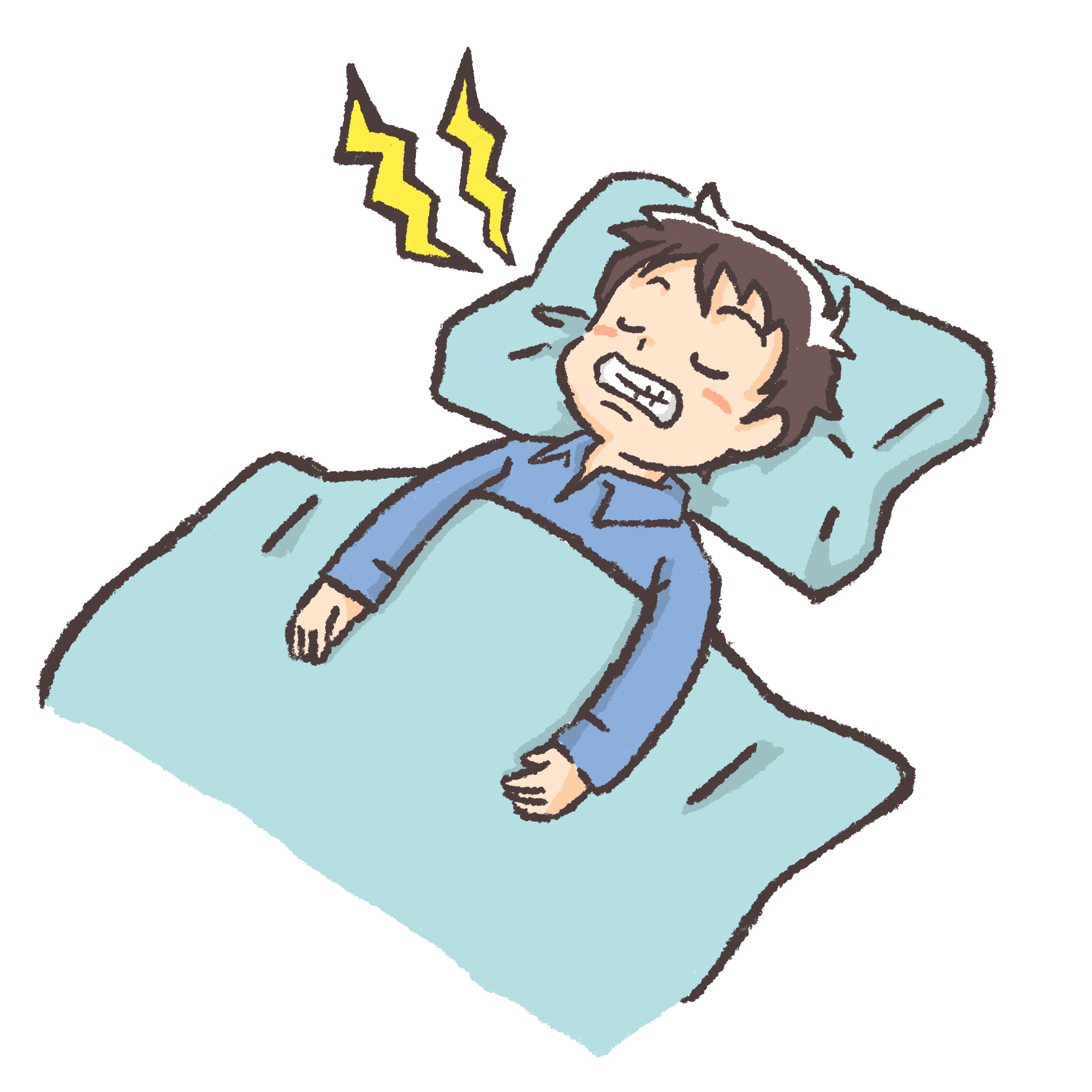 睡眠中に歯ぎしりをする男性